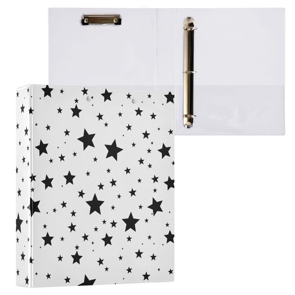 Black and White Stars Pattern 3 Ring Binder 1.5" Decorative