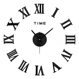 Amazlife - Reloj de Pared 3D para Bricolaje, Moderno, sin Marco, Grande, Reloj de Pared 3D, Kit de Pegatinas para Espejo, decoración del hogar para Sala de Estar, recámara (Negro)