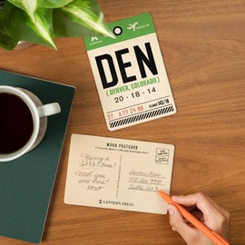 Denver, Colorado, DEN, Luggage Tag (4x6 Birch Wood Postcards, 2-Pack Stationary, Rustic Home Wall Decor)