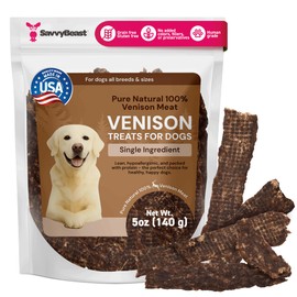 SavvyBeast Venison Dog Treats – Single Ingredient, Human-Grade Jerky – Lean, High-Protein Venison Meat – Grain-Free Training & Reward Snacks – Real Meat Treats for Dogs – Made in USA – 5 oz