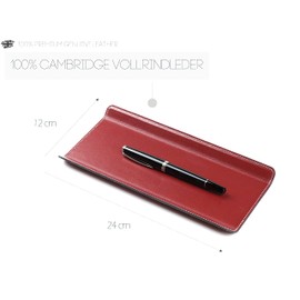 DELMON VARONE - Cambridge Top Grain Leather Red - Genuine Leather Pen Tray for Ballpoint Pen and Fountain Pen - Elegant Pen Tray with Heavy Metal Insert for Desk and Office