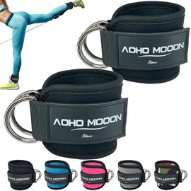 AOHO MOOON (Pair Ankle Strap for Cable Machine Attachments, Gym Accessories for Women and Men, Neoprene Ankle Cuffs for glute Kickback, Leg Workouts ande Booty Hip Abductors Exercise (Pair, Blcak)