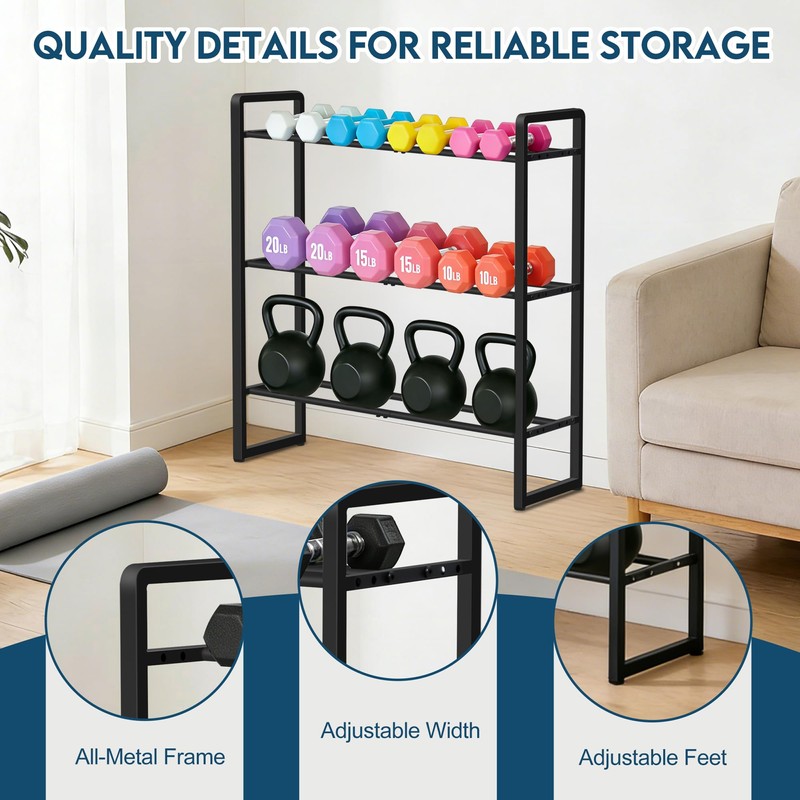 3 Tier Dumbbell Rack, 330 lb Capacity Weight Rack for