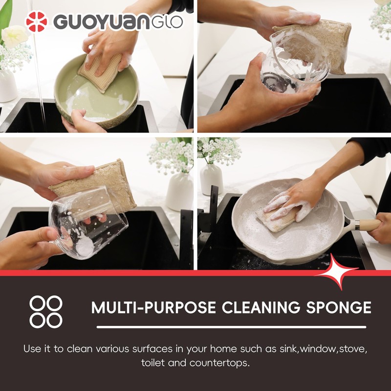 GUOYUANGLO Bamboo Kitchen Sponges Heavy Duty Natural Cleaning Sponges Non-Scratch