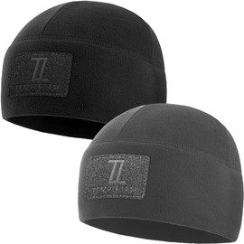 Temple Tape Tactical Beanie Hat - Front & Back Patch Panel - Multi Season Military Hats for Men - Mens Patch Army Beanies - 2 Pack Includes Black & Graphite Grey - One Size