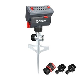 Eden 94145 4-Way Adjustable Mini Turbo Oscillating Sprinkler with Step Spike Gear Drive, Heavy Duty, Gardening Watering System, Lawn & Garden, Coverage up to 4069sq.ft