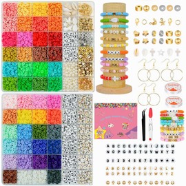 Beads for Bracelets, 14000 Pieces, 48 Colours Beads for Threading, 2 Boxes Beads Set, Make Yourself, 6 mm Polymer Clay Beads, Bead Set with Letters, Number