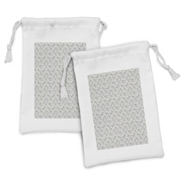 Ambesonne Floral Fabric Pouch Set of 2, Daisies View with Leaves in Greyscale Chamomiles Design, Small Drawstring Bag for Toiletries Masks and Favors, 9" x 6", Pale Grey Yellow
