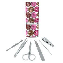 Chocolate Donuts with Heart Sprinkles Pattern Stainless Steel Manicure Pedicure Grooming Beauty Care Travel Kit