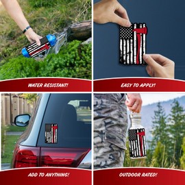 Tattered Black & White Firefighter Flag - Thin Red Line Distressed Flag Fire Fighter Vinyl Car Sticker for Truck Window Bumper Laptop US Flag