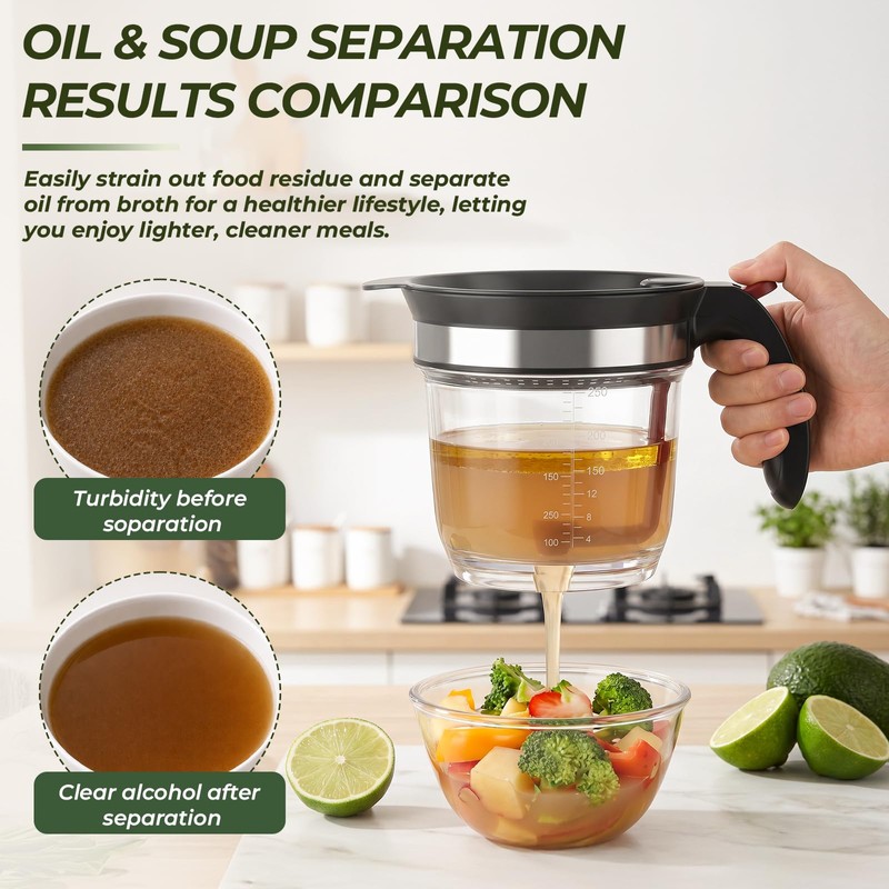 Chillnstay 4-Cup Fat Separator with Bottom Release, Gravy Separator and