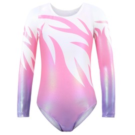 EASTBUDDY Long Sleeve Leotards for Girls Gymnastics Sparkly Toddler Gymnastics Leotard Tumbling Outfit Pink 6-8 Years