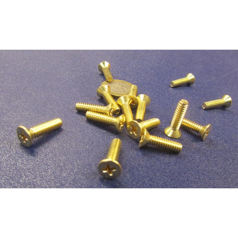 Brass Flat Head Phillips Machine Screws, FT, 10-24 Thread Size