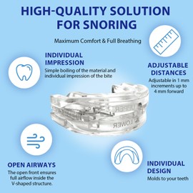 Anti-snoring splint, grinding splint snoring bite splints for night, mouth splint against snoring and bruxism, improves sleep, effective snoring stopper for men and women, white