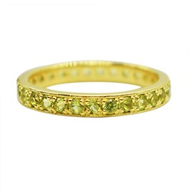 Peridot Natural Gemstone Eternity Band Rings in 925 Sterling Yellow Gold Plated Wedding Engagement Jewelry (L 1/2) Easter Gift Jewelry
