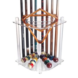 GSE Premium Acrylic Corner-Style Floor Stand Billiard Pool Cue Rack Only, Holds 8 Pool Cue Stick, 2 Pool Ball Racks and Full Set of Pool Balls