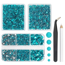 qiipii 5070PCS Blue Zircon Resin Crystal Rhinestones for Crafting Turquoise Blue Flatback Gems 2mm 3mm 4mm 5mm 6mm Non-Hotfix Stones Diamonds for Nails Face Eyes Makeup Body Tumblers Mugs DIY Crafts