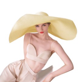 Oversized Beach Straw Hats for Women Floppy, Extra Large Sun Visor Hat Wide Brim Summer Packable Huge Roll Up Big Beach Hat for Women Foldable, Beige