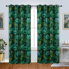 DriftAway Animal Forest Curtains for Bedroom 84 Inch Room Darkening Unlined Tropical Jungle Thermal Window Drapes Watercolor Woodland Tree Pattern Grommet 2 Panels