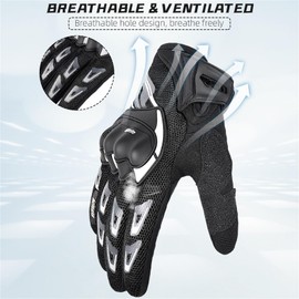 mjmoto Motorcycle Gloves for Men, Mesh Breathable, Touchscreen, Anti-slip, for Motocross, BMX, Racing (Gray, XL)