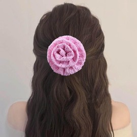 TseenYi Boho Flower Elastic Stretchy Hair Ties Large Flower Hair Band Hair Rope Pink Floral Stretchy Rubber Hair Rope Pink Flower Ponytail Holder Band Scrunchies Ring Bridal Hairstyles Decoration