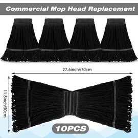 Nuogo 10 Pcs Commercial Mop Head Replacement Floor Cleaning Wet Heavy Duty Commercial Mop Refills General Cleaning(27.6 Inch,Black)