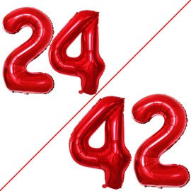 GOER Number 24 Balloons for 24th Birthday Party Decorations,42 Inch Jumbo Foil Helium 42 Balloons for 42nd Birthday Party Decoration (Red)