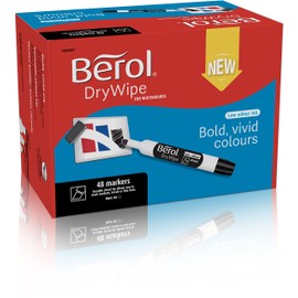 Berol DryWipe Whiteboard Marker Pens Chisel Tip Black Low-Odour Ink 48 Dry Erase Markers