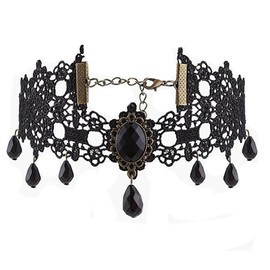 Prosy Gothic Black Lace Choker Necklaces Tassel Collar Choker Jewelry Adjustable for Women and Girls