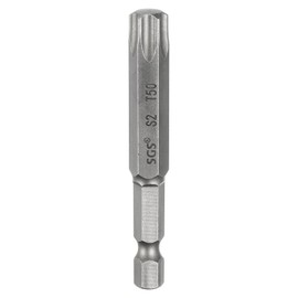 sourcing map T50 Torx Head Screwdriver Bit 1/4" Hex Shank 2.6" (65mm) Long Magnetic No Hole Tip Tamper Proof 6 Point Star Screw Driver Drill Bits S2 Steel Industrial Power Screwdrivers