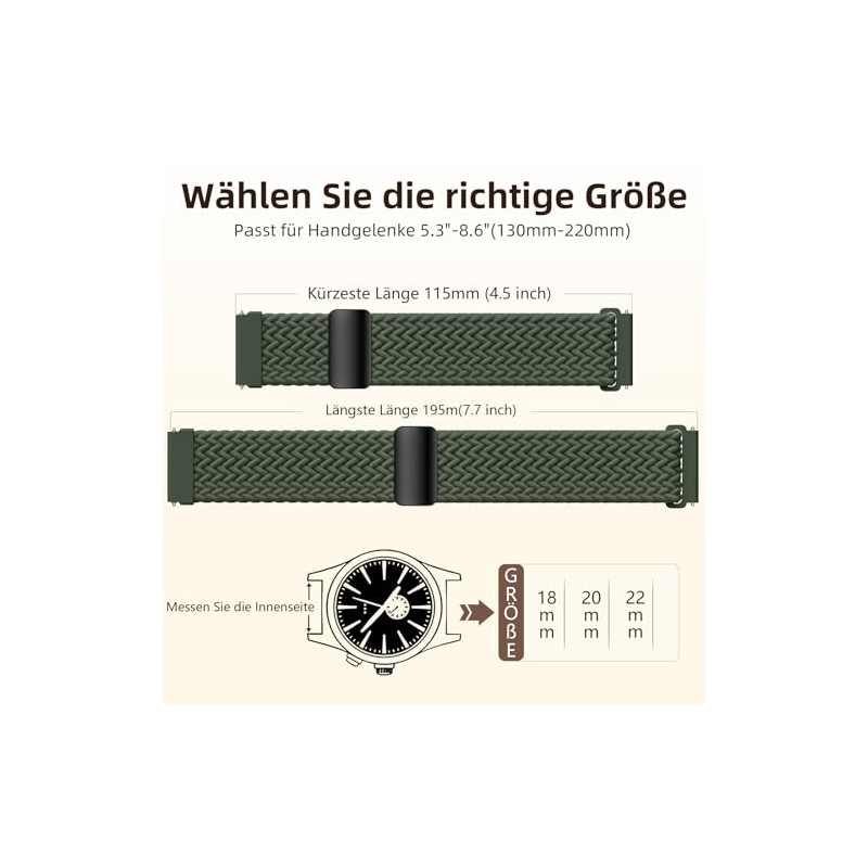 Mastten 18 mm Nylon Elastic Braided Magnetic Smartwatch Watch Strap
