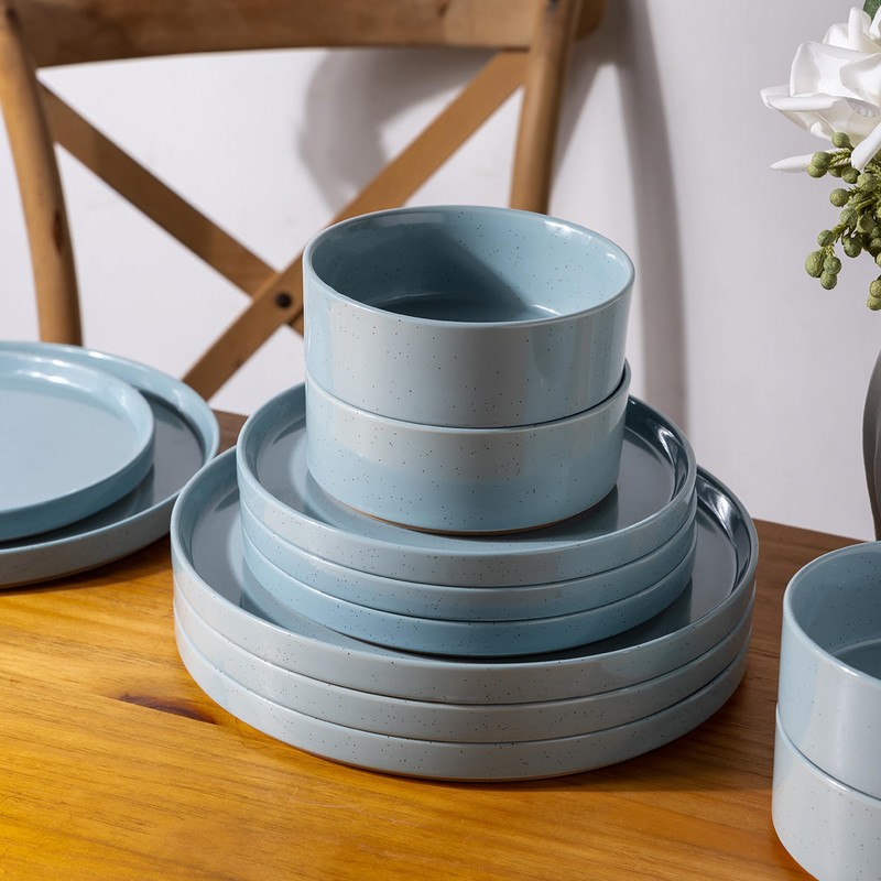AmorArc Ceramic Dinnerware Set for 4 | Speckled Stoneware Plates