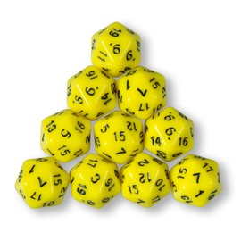 10x Polyhedral W20 Dice for Role and Tabletop Games (Yellow)