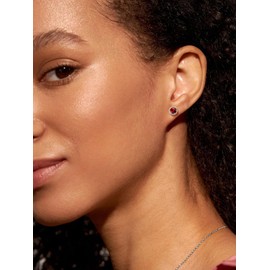 Suplight 925 Sterling Silver January Birthstone Earrings, Flat Back Red Garnet Diamond Stud Earrings for Women Trendy Hypoallergenic Wedding Everyday Fancy Earrings for Women