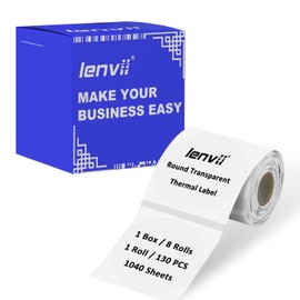 LENVII 2"x2" Clear Round Thermal Labels(1040 Label)- 8 Roll ×130 Sheets-Tear/Water/Oil/Scratch Resistant,w/Black Line Assisted Positioning,Self-Adhesive Transparent Stickers for Gift Wrapping/DlY logo