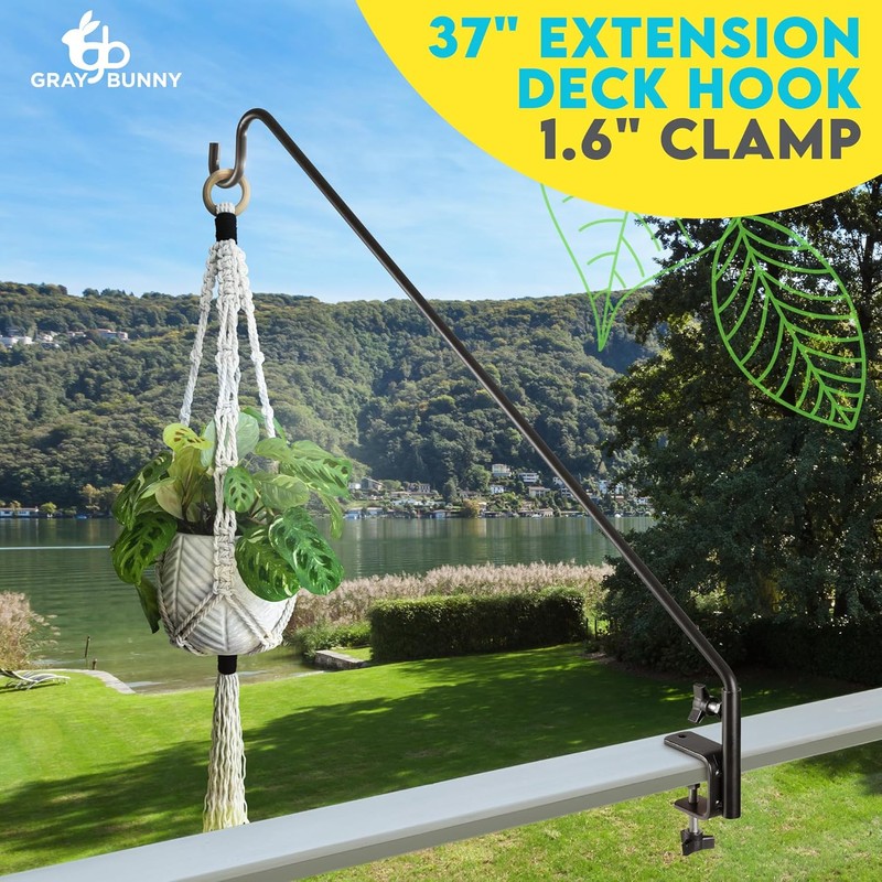Gray Bunny Deck Hook, 37 Inch Bird Feeder Pole, Non-Slip