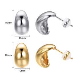 Aleasha Gold Silver Earrings Women's 18K Gold-Plated Drop Earrings Hypoallergenic Thick Hoop Earrings Statement Wedding Jewellery Gifts, Stainless Steel