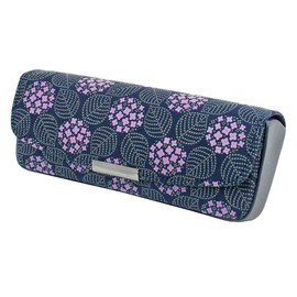 Indenya 8007 Glasses Case, Deer Leather, Misono, Hydrangea Pattern, Navy Blue Base, Purple Chisa x Gray Lacquer, Navy, Purple, Grey
