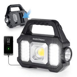 EASYmaxx Solar Work Light 3 in 1: COB Spotlight, Dimmable COB Side Light & XPG Torch | Charging by Solar Panel or USB Port | Ideal for Camping or Power Outages