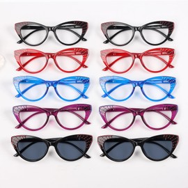 Gr8Sight 10 Pack Cat Eye Reading Glasses for Women Stylish Bling Bling Design Readers +1.0