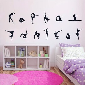 UILMNIY 13pcs Yoga Posture Wall Decals for Studio & Home - Vinyl Removable Stickers for Yoga Room, Fitness Studio, and Meditation Room, Inspirational Interior Mural Decoration AFN125 (Black)