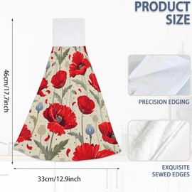 Elightvap Red Poppy Flowers Hand Towel 2 PCS Soft Hanging Towel High Absorbent Watercolor Dish Towel Fast Drying Hanging Tie Towels for Kitchen Bathroom Toilet Home 12x17in