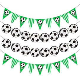 Pack of 4 Football Garland Decoration Birthday Children, 20 m Football Banner for Party Decoration, 2 Designs Birthday Banner, Ideal for Football Theme Parties and Children's Birthdays