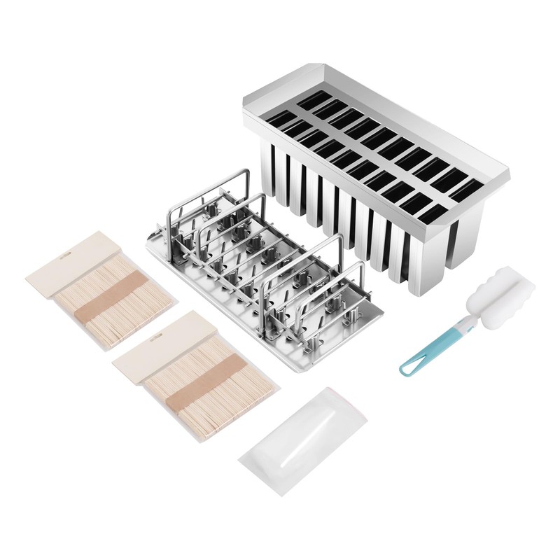 20Pcs Stainless Steel Popsicle Molds and Rack with Brush Square