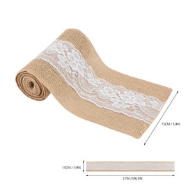 Smandy 15x270cm Linen Table Runner Vintage Burlap Rustic Roll with Lace for Table Cloth Sewing Wedding Fabric Crafts Decoration