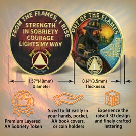 Leafence Firefighter AA Sobriety Coin Out of The Flames Recovery Token Alcoholics Anonymous AA Coins and Medallions One Day at a Time Sobriety Chip Sober Coin (Firefighter Sobriety Coin, 1 Year)