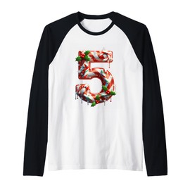 Christmas Candy Cane Number Five Raglan Baseball Tee
