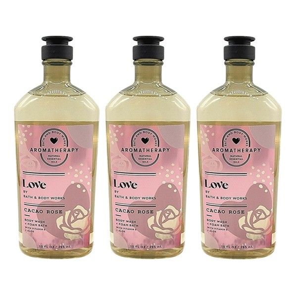 Bath & Body Works Aromatherapy Cacao Rose Body Wash & Foam Bath, Gift Sets 10 fl oz per Bottle (3 Pack) (Cacao Rose)
