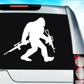 Bigfoot Sasquatch Holding Guns Car Truck Decal Sticker | Multiple Sizes/Colors (8" Inch, Black)