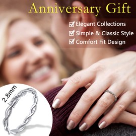 Silvora S925 Silver Women's Ring 2.8 mm Wide Twisted Eternity Ring Simple Shiny Twisted Knot Knuckle Band Ring Fashion Twisted Eternity Band in Silver Ring Size 47 (14.8) - 67 (21.4), Sterling Silver,